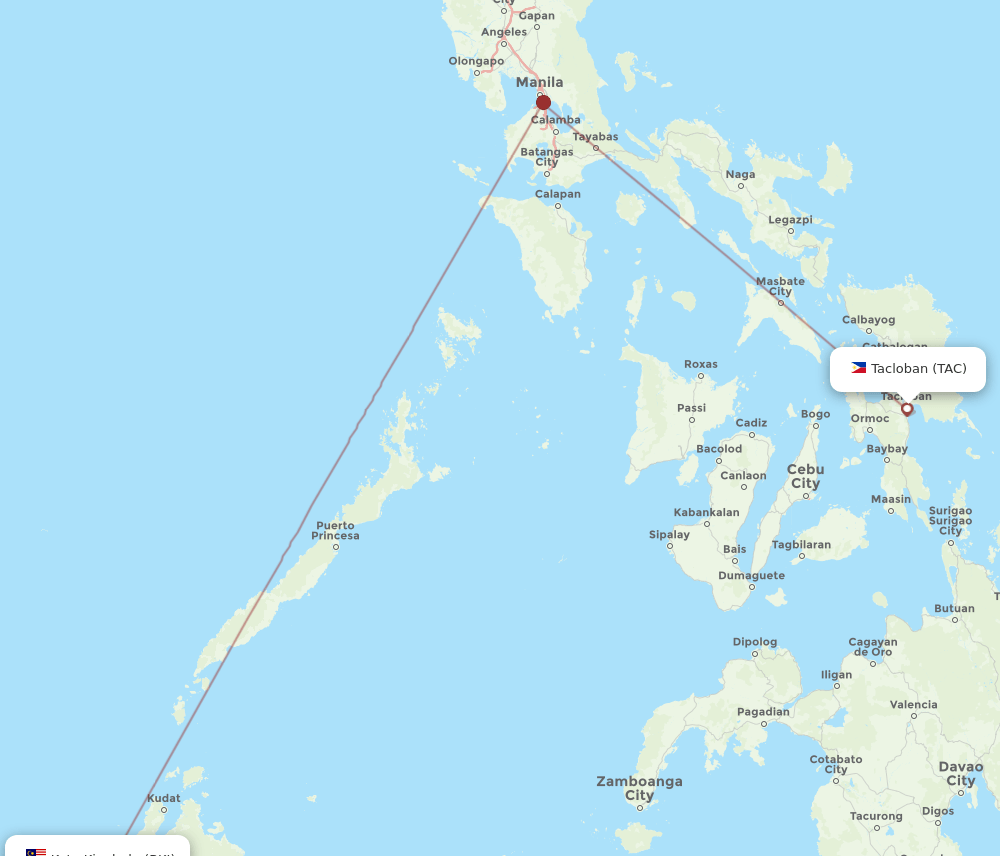 BKI to TAC flights and routes map