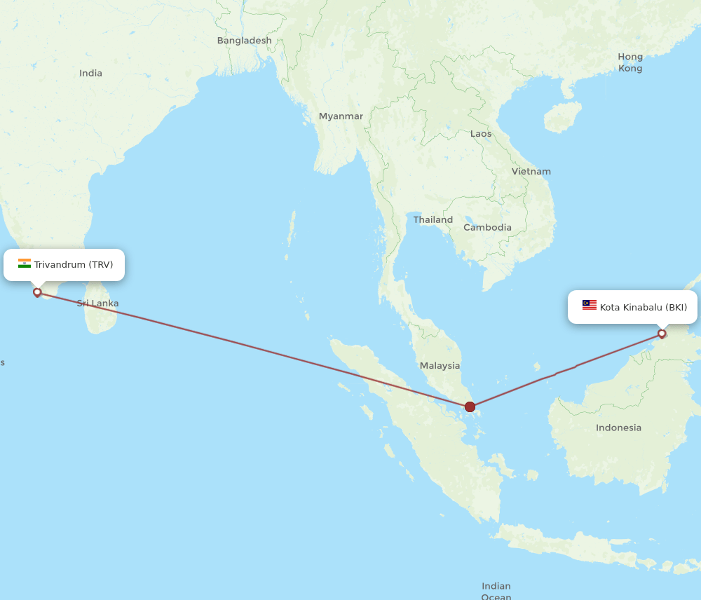 BKI-TRV flight routes
