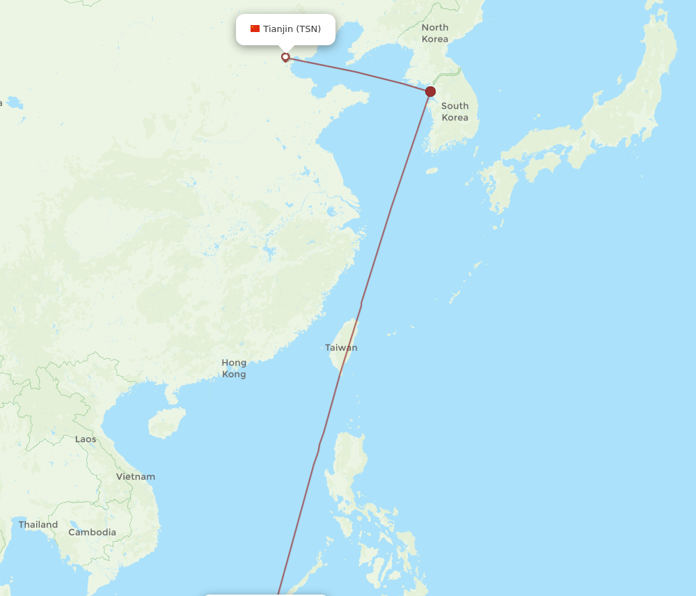 BKI-TSN flight routes