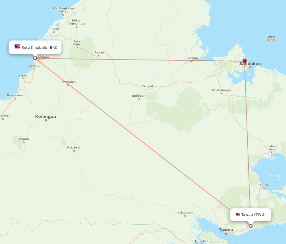 BKI to TWU flights and routes map