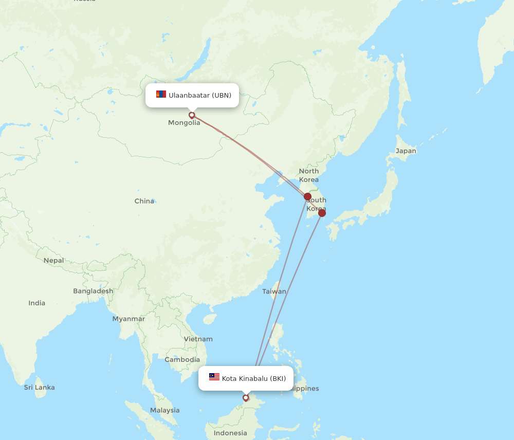 BKI-UBN flight routes