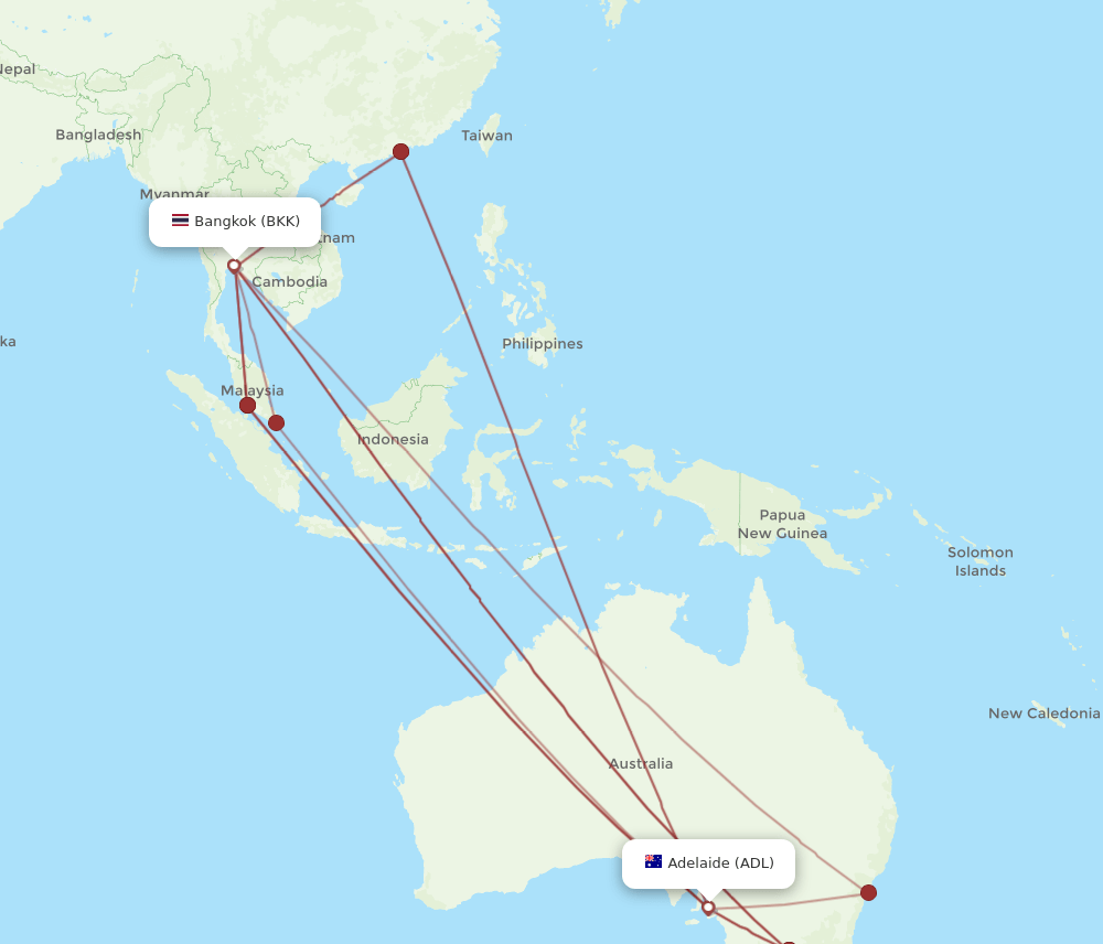 BKK to ADL flights and routes map