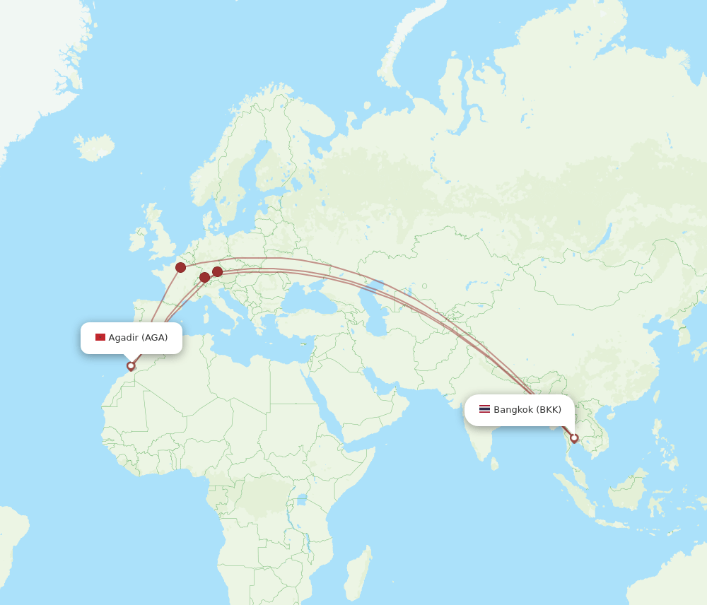 BKK to AGA flights and routes map