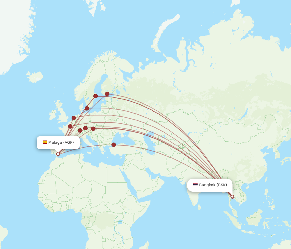 BKK to AGP flights and routes map