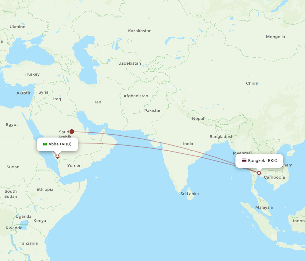 BKK to AHB flights and routes map