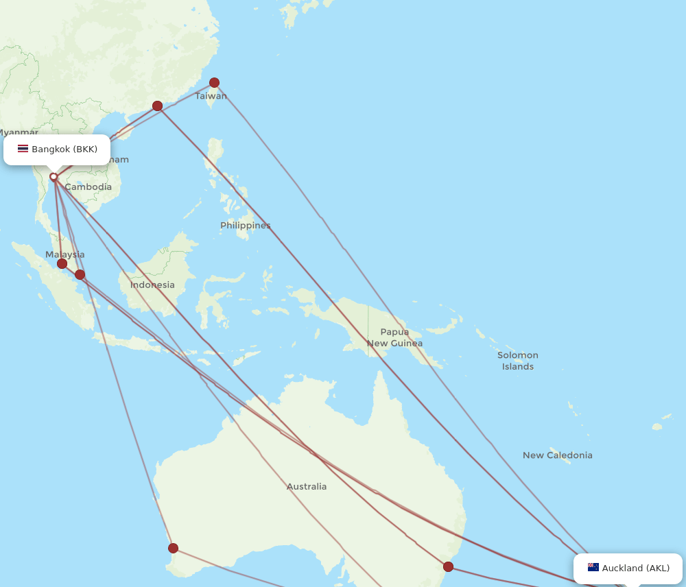 BKK to AKL flights and routes map