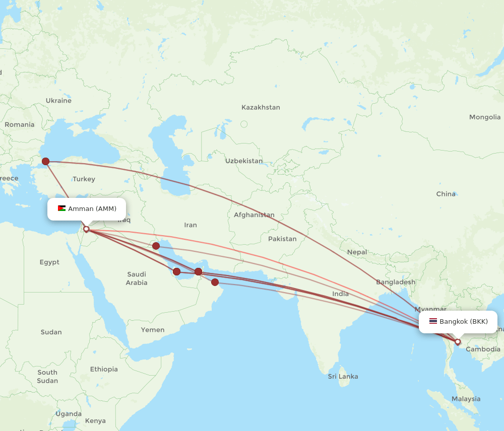 BKK-AMM flight routes
