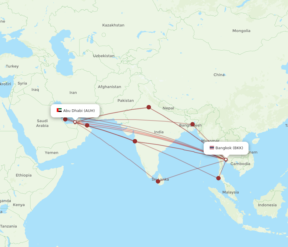 BKK to AUH flights and routes map