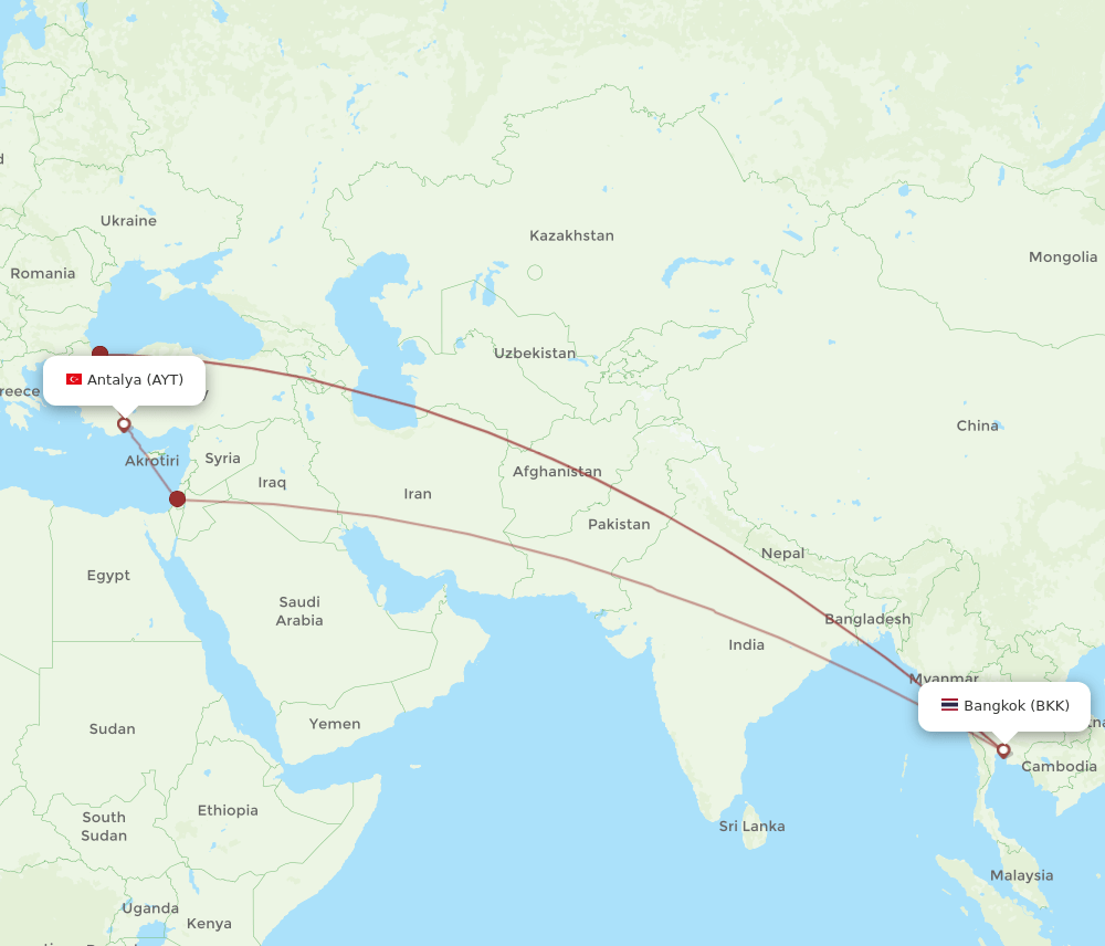 BKK-AYT flight routes