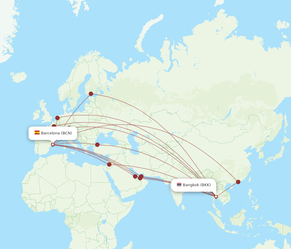 BKK-BCN flight routes