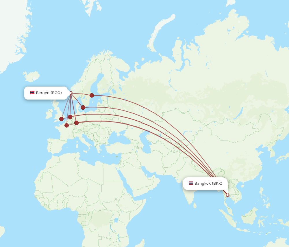 BKK to BGO flights and routes map