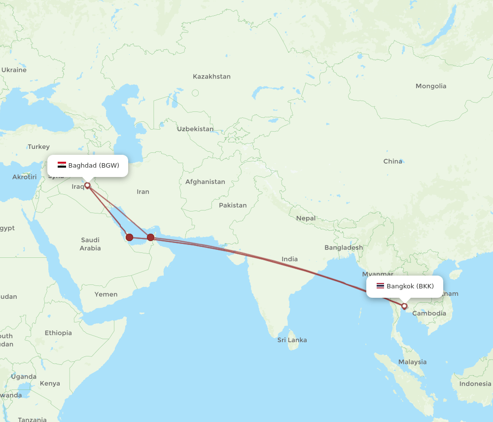 BKK-BGW flight routes