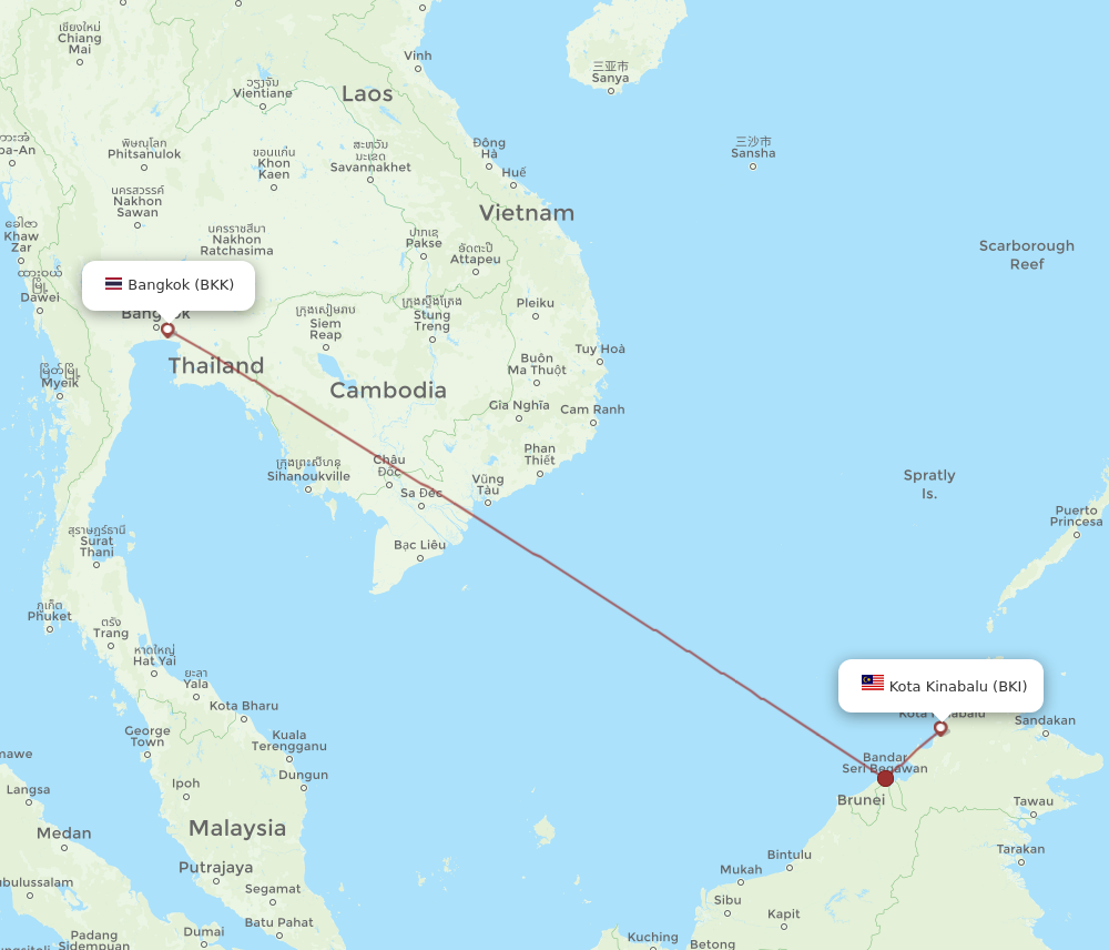 BKK to BKI flights and routes map