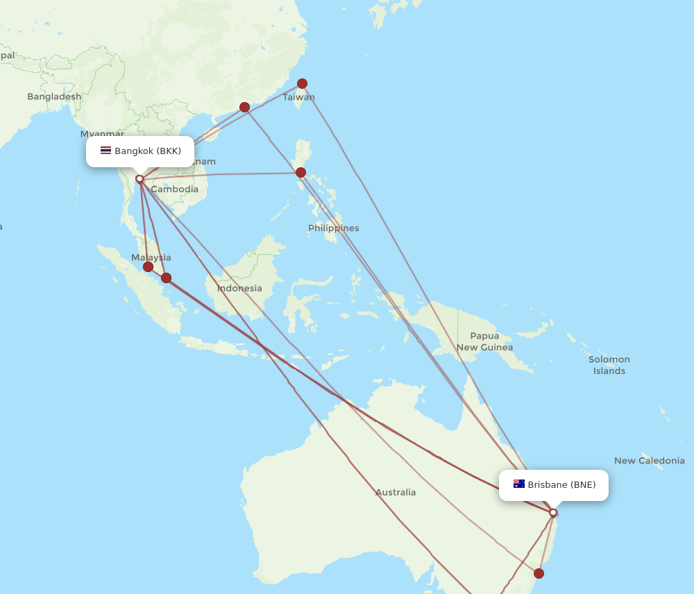 BKK to BNE flights and routes map