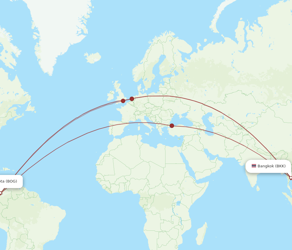 BKK-BOG flight routes