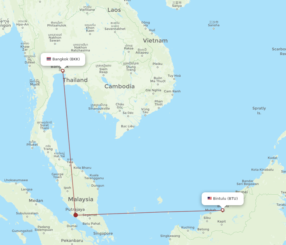 BKK to BTU flights and routes map