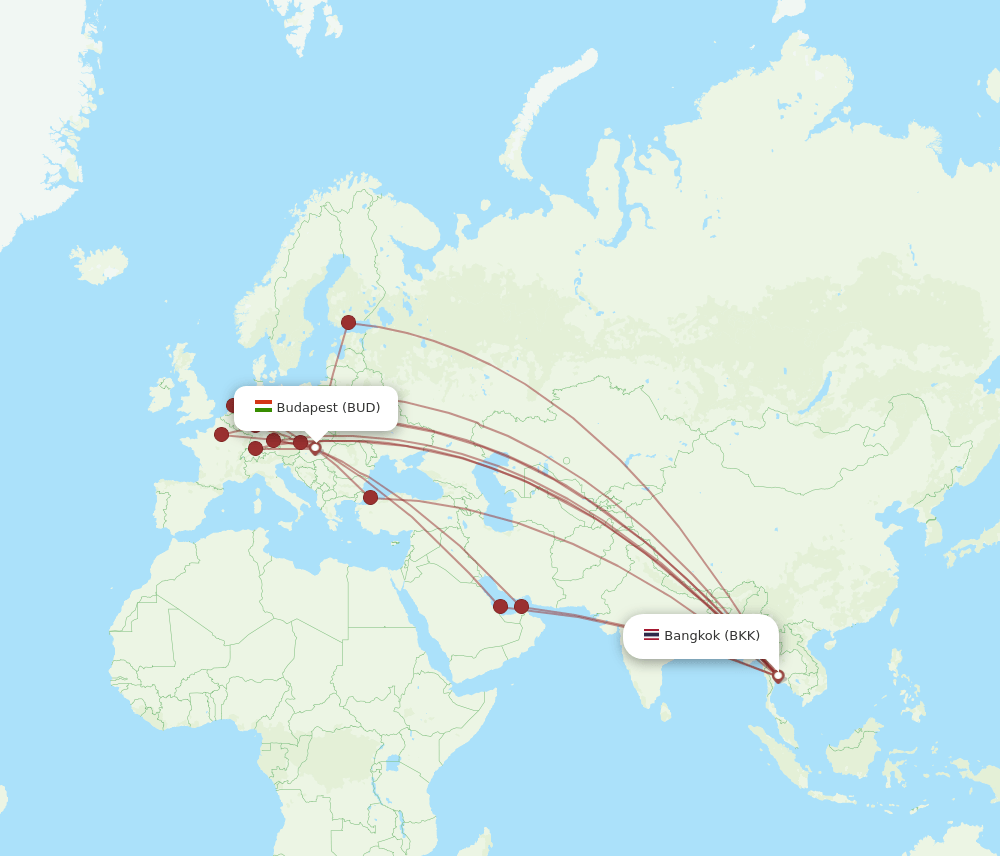 BKK to BUD flights and routes map