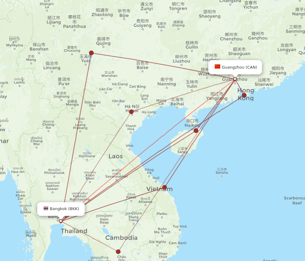 BKK-CAN flight routes