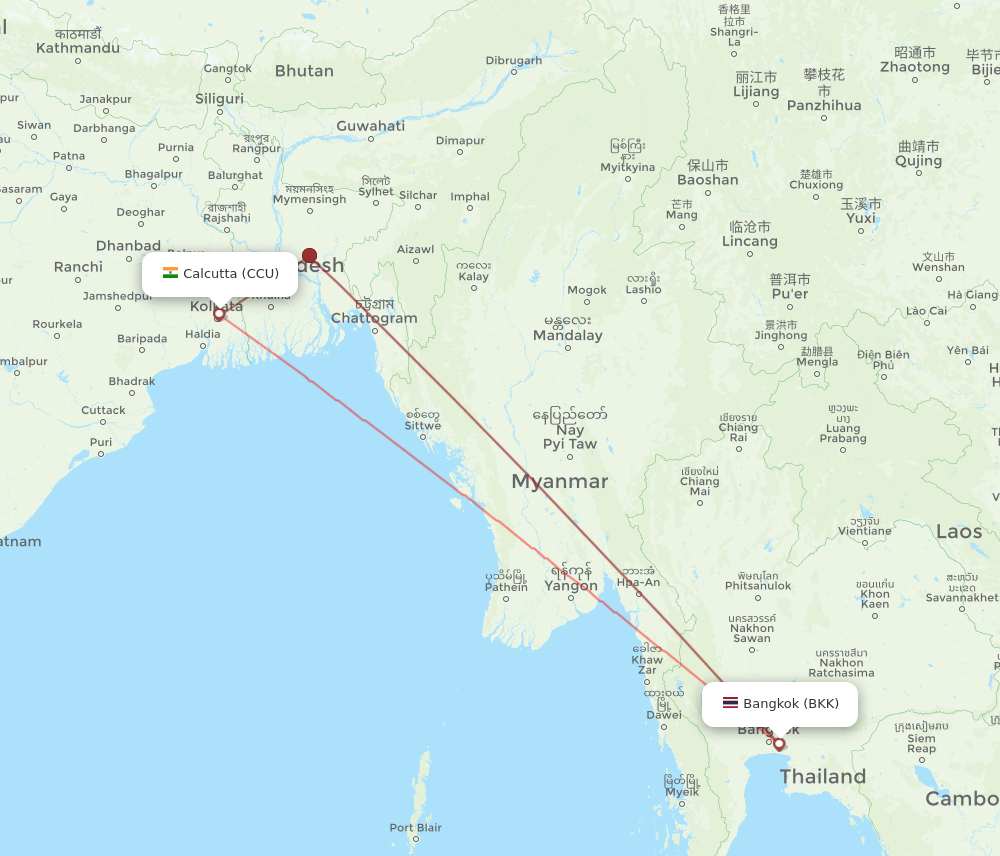 BKK to CCU flights and routes map