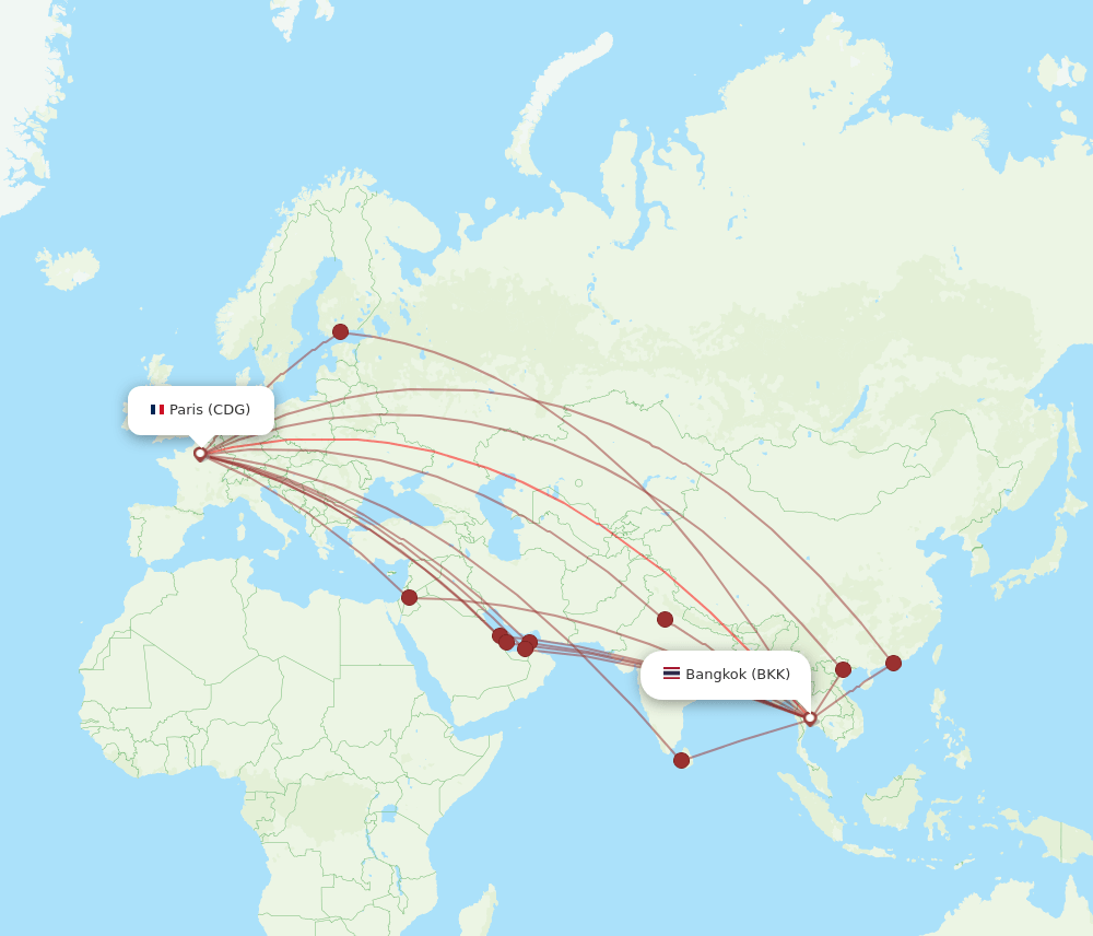 BKK to CDG flights and routes map