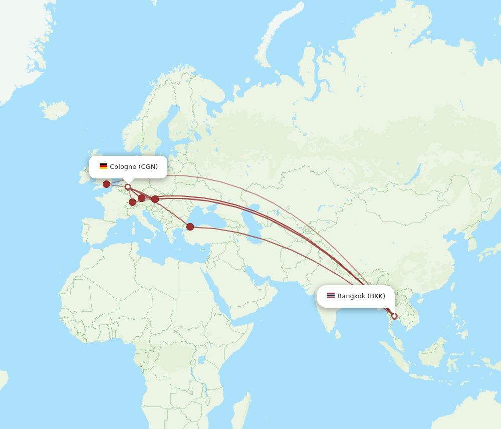 BKK to CGN flights and routes map