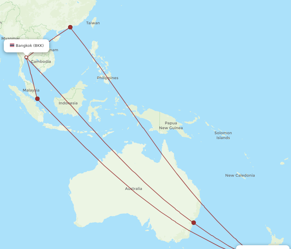 BKK to CHC flights and routes map