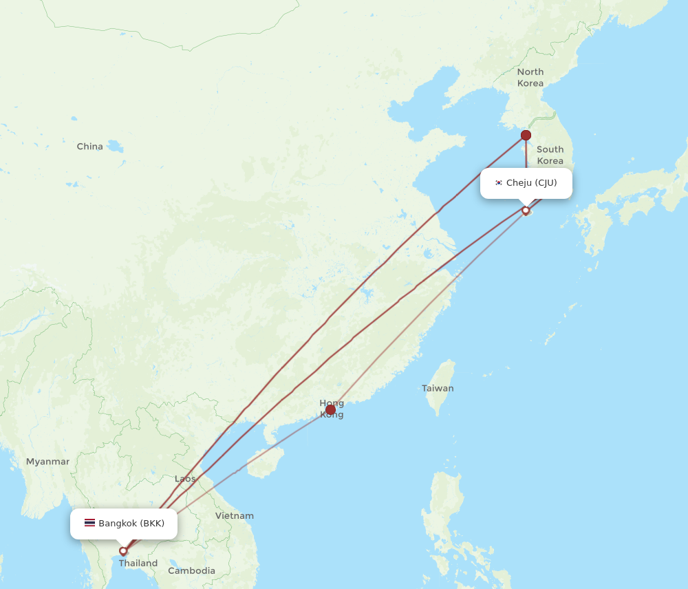 BKK to CJU flights and routes map