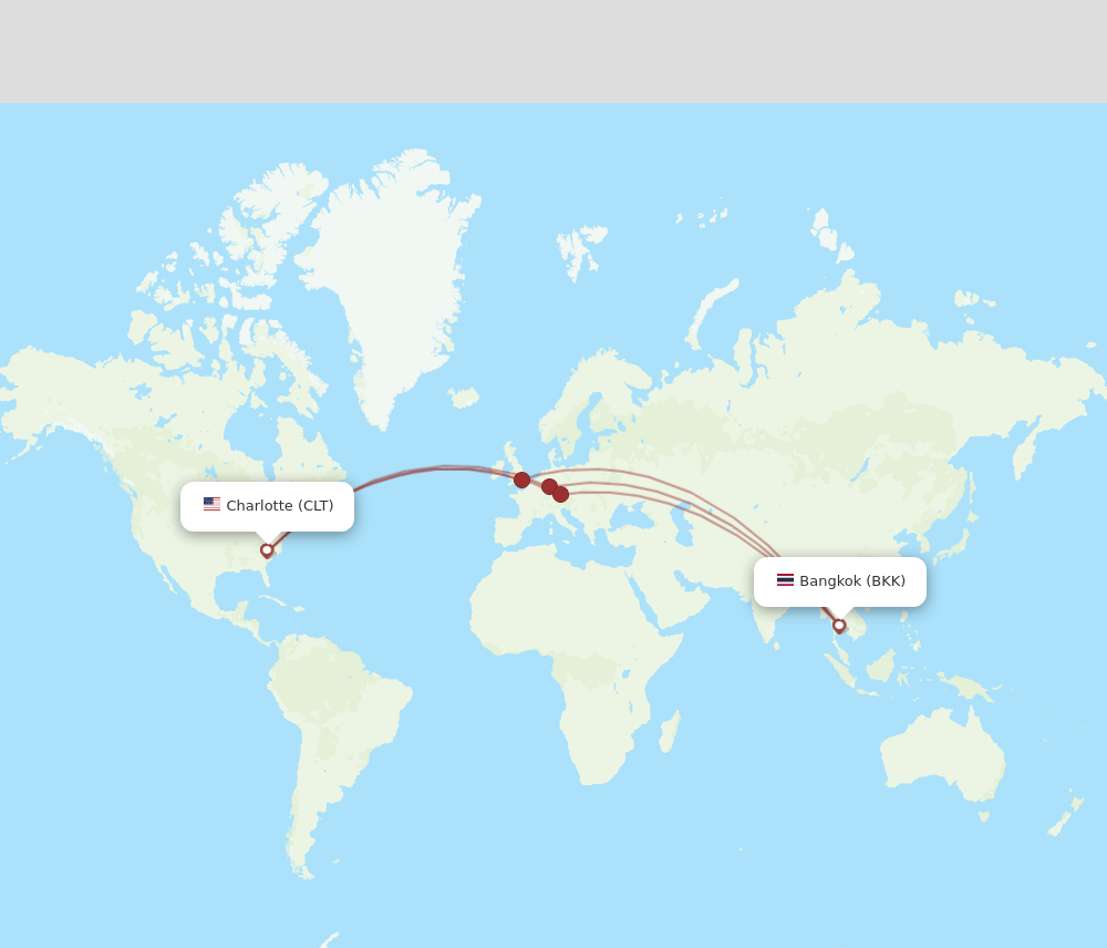 BKK to CLT flights and routes map