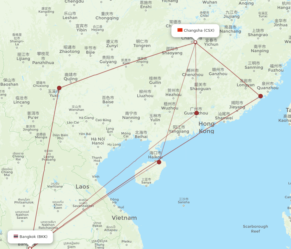 BKK-CSX flight routes