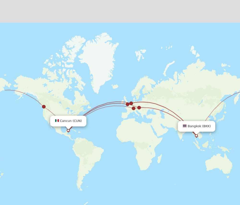 BKK-CUN flight routes