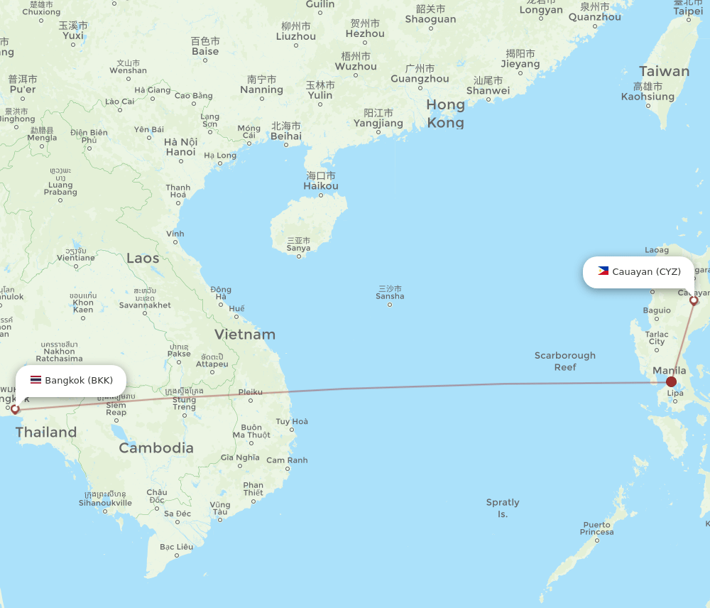 BKK-CYZ flight routes