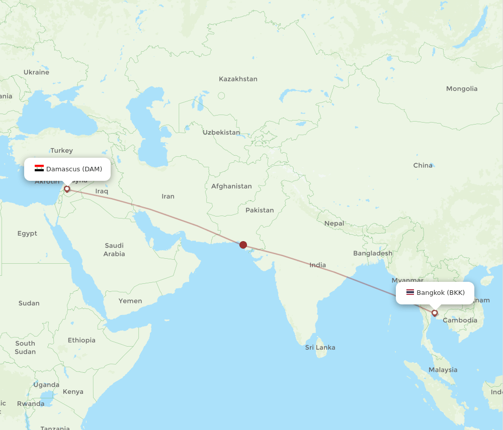 DAM to BKK flights and routes map
