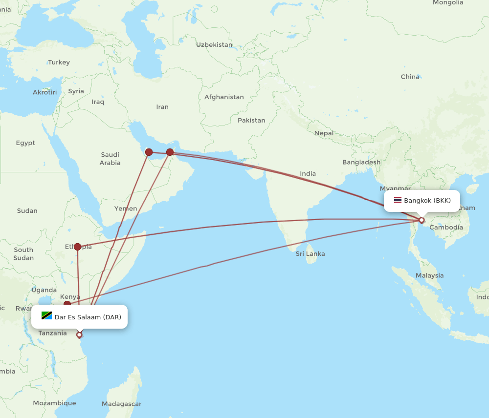 BKK-DAR flight routes