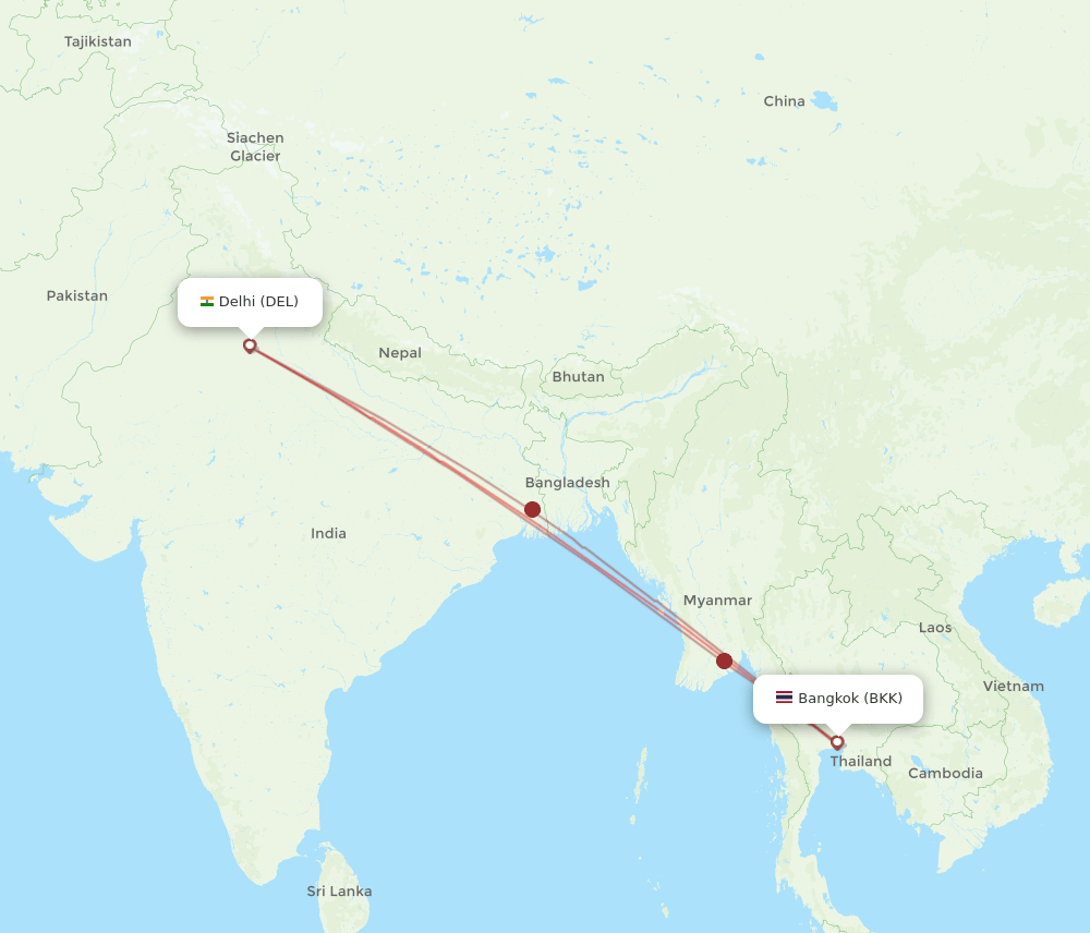 BKK-DEL flight routes