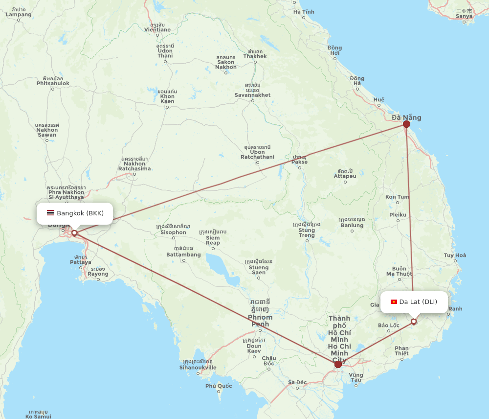 BKK to DLI flights and routes map