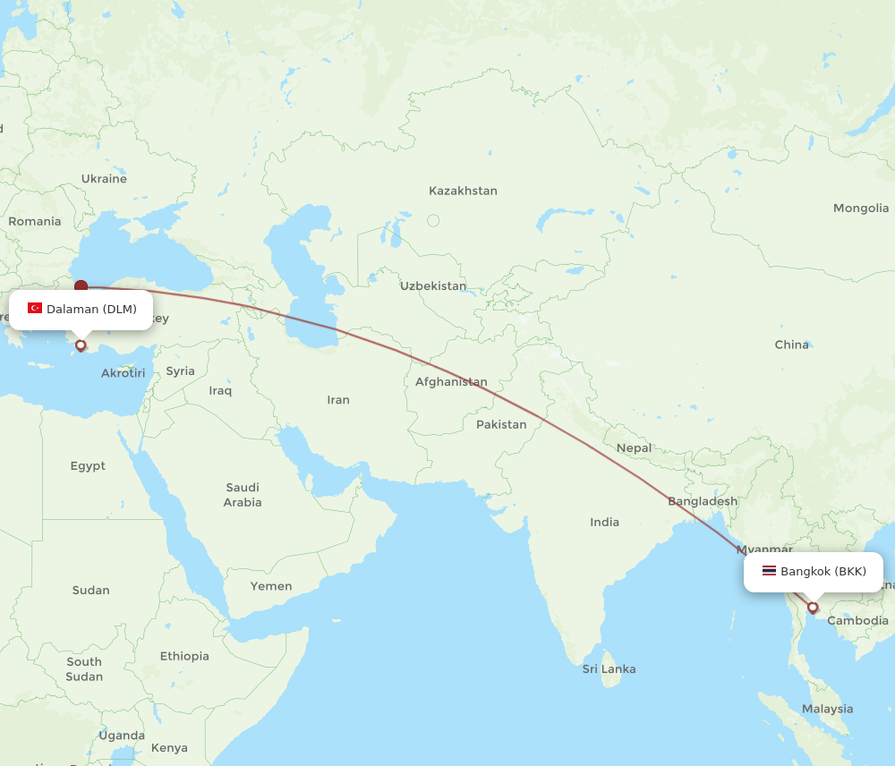 BKK-DLM flight routes