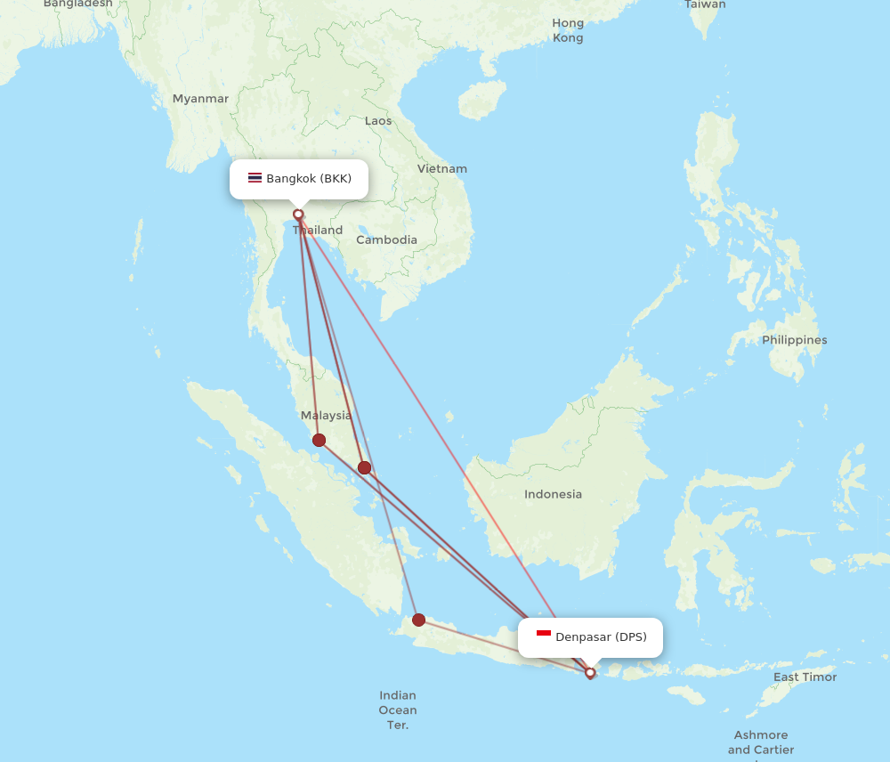BKK to DPS flights and routes map