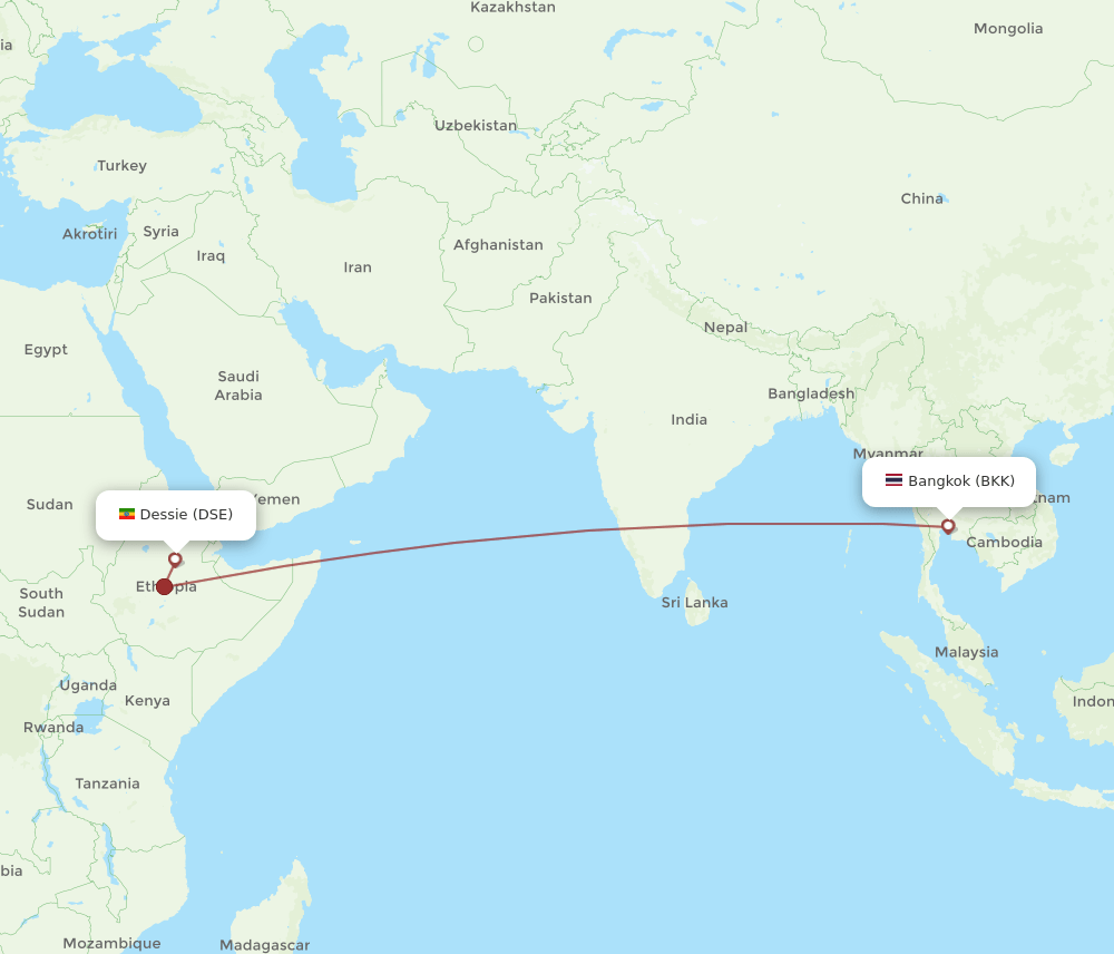 BKK to DSE flights and routes map