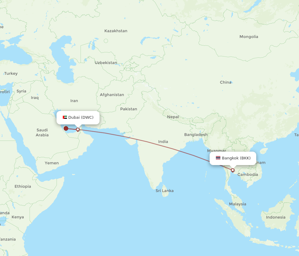 BKK to DWC flights and routes map