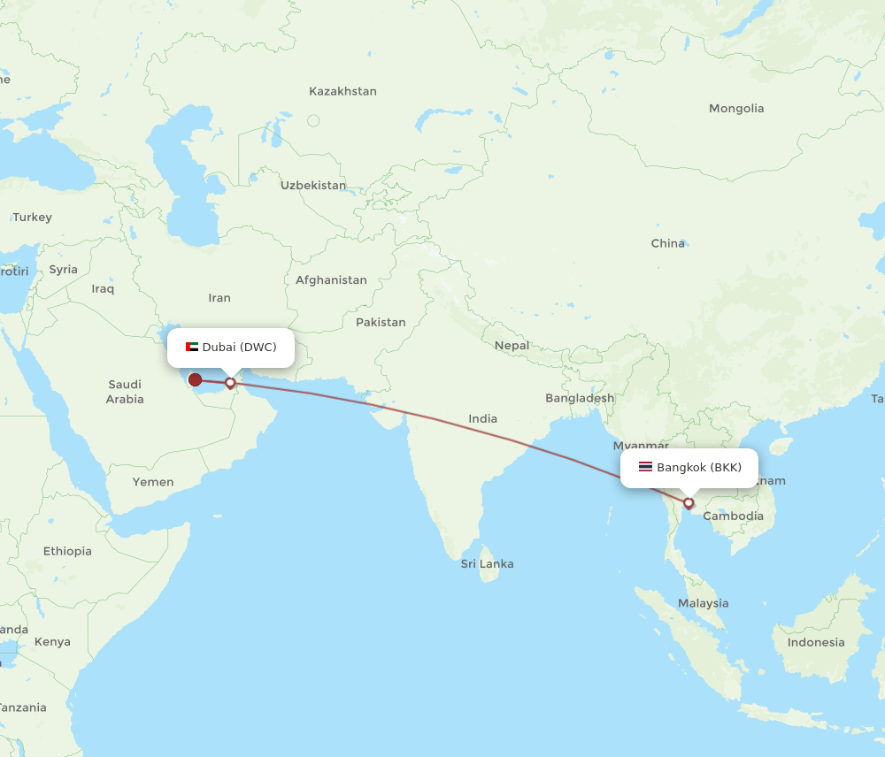 Bangkok - Dubai route map and flight paths