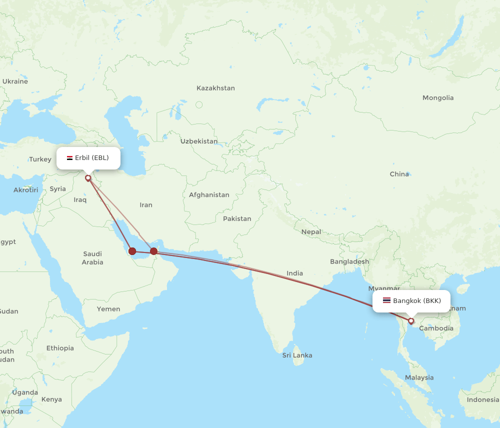 BKK to EBL flights and routes map