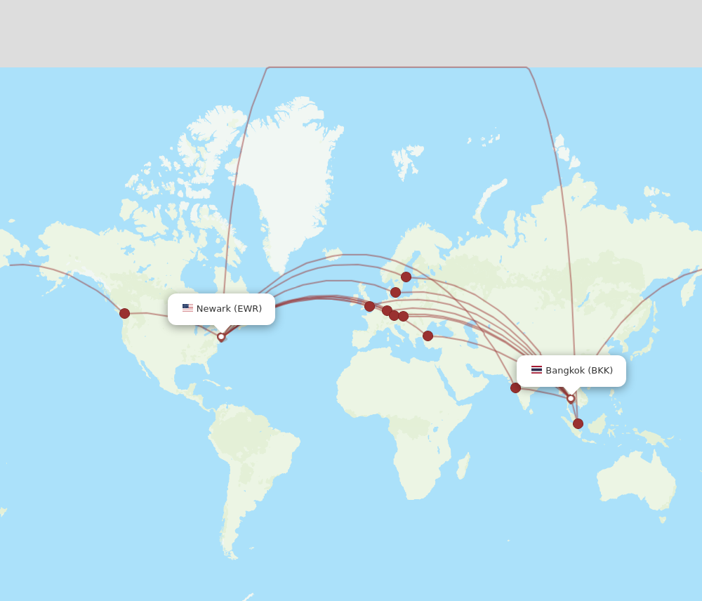 BKK to EWR flights and routes map