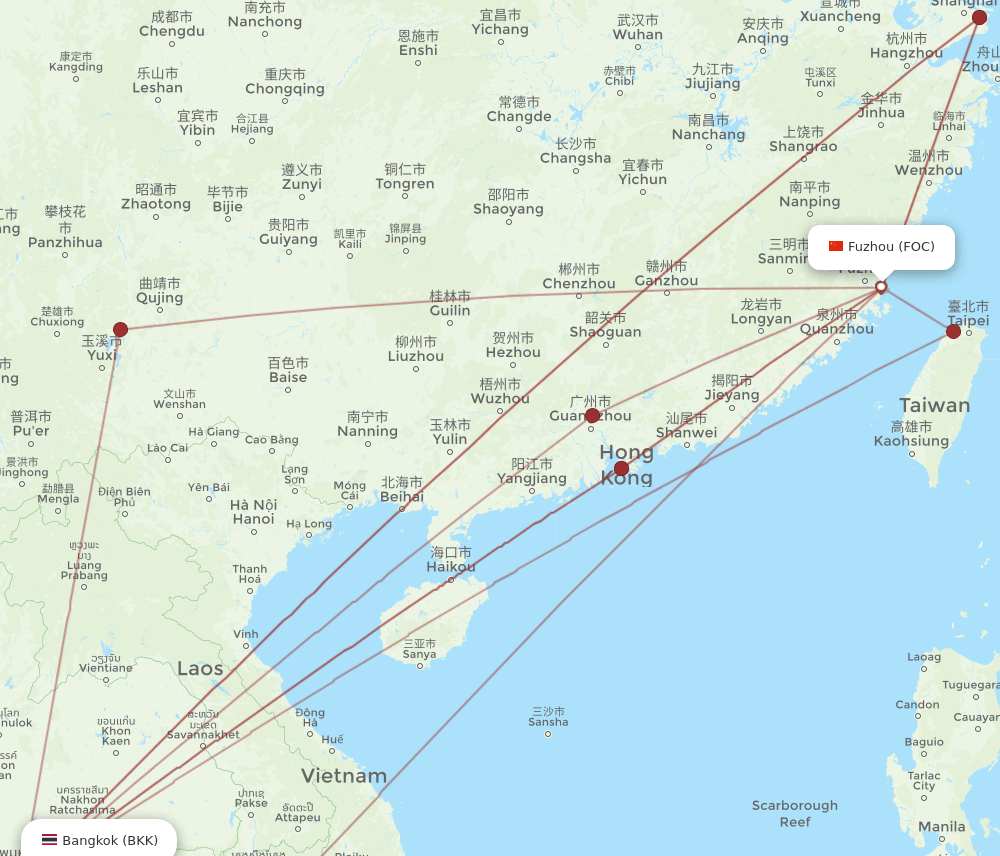 BKK to FOC flights and routes map