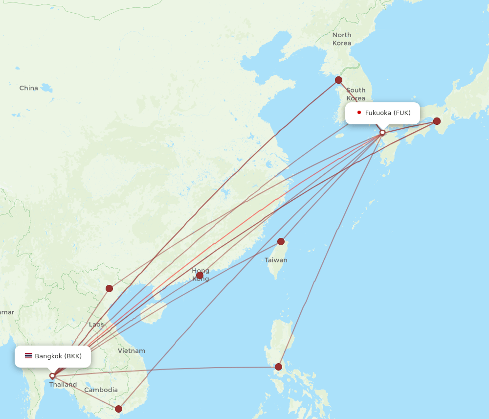 BKK to FUK flights and routes map