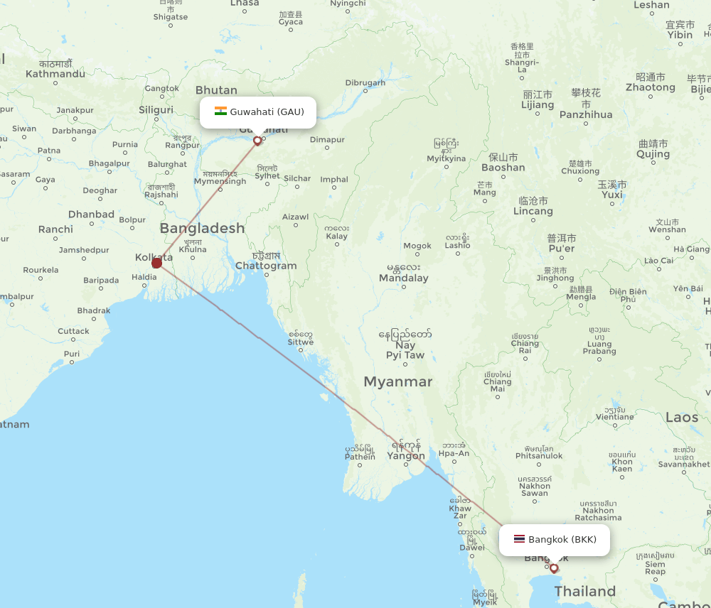 BKK-GAU flight routes