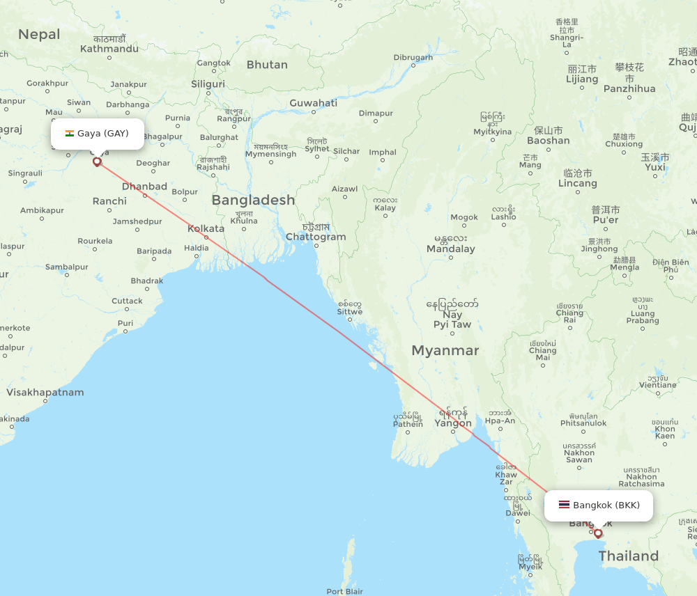 BKK-GAY flight routes