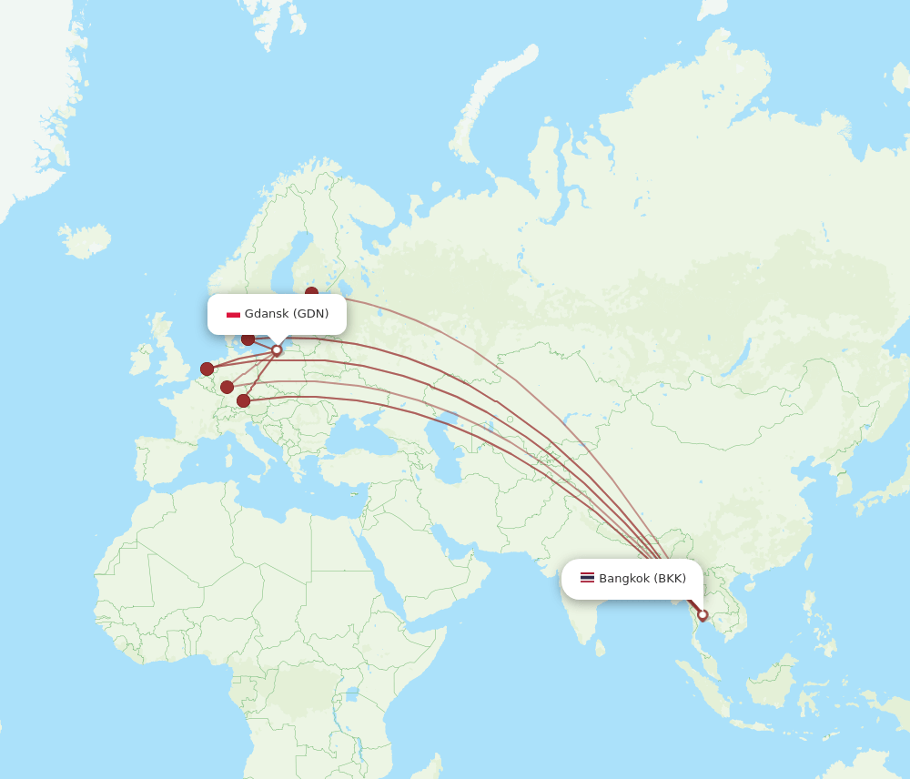 BKK to GDN flights and routes map