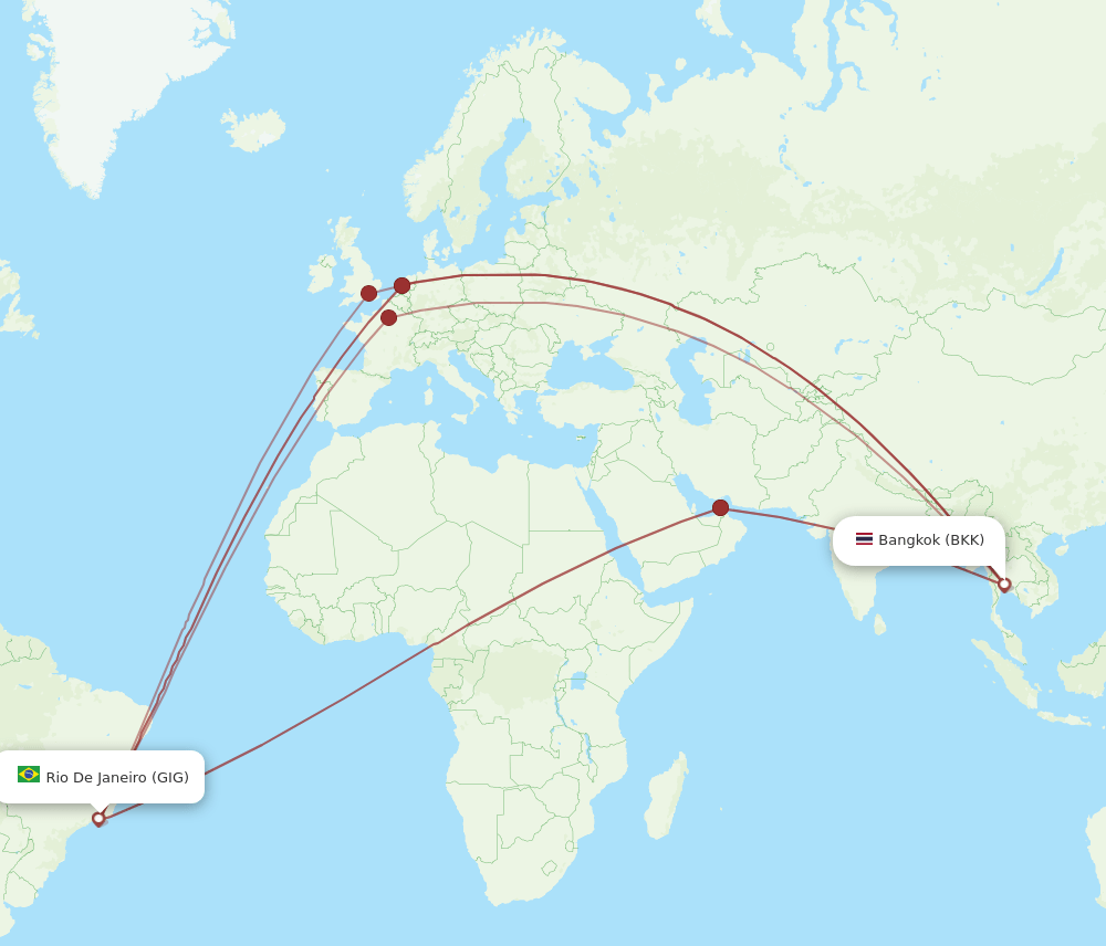 BKK to GIG flights and routes map
