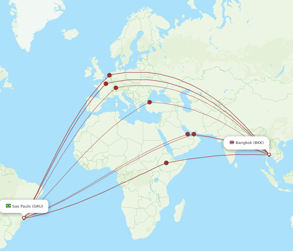 BKK to GRU flights and routes map