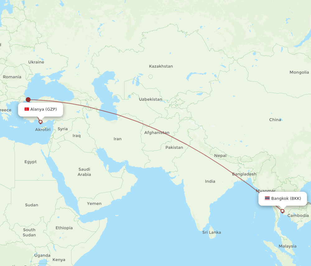 BKK-GZP flight routes
